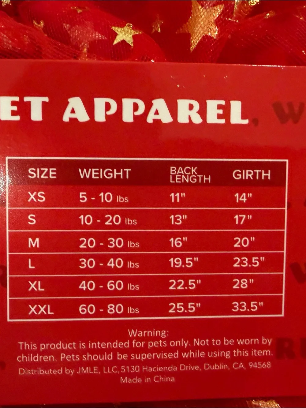 NWT Pet Apparel Sz S Festive Red Gold Star Print Ruffle TrimTulle Dress for Dogs